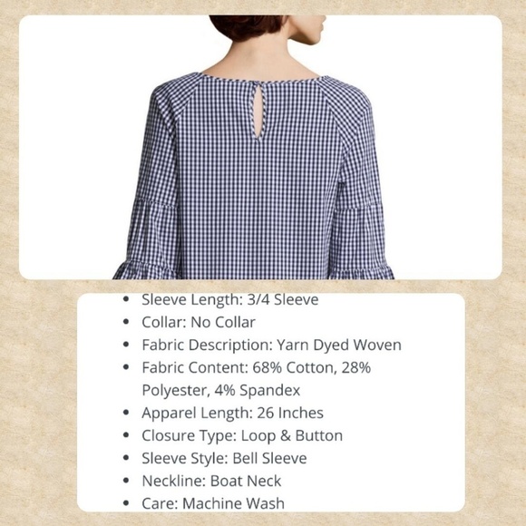 APT9 Gingham Bell Sleeve, Boat Neck Blouse - Picture 3 of 3